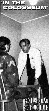 Two men arguing at table